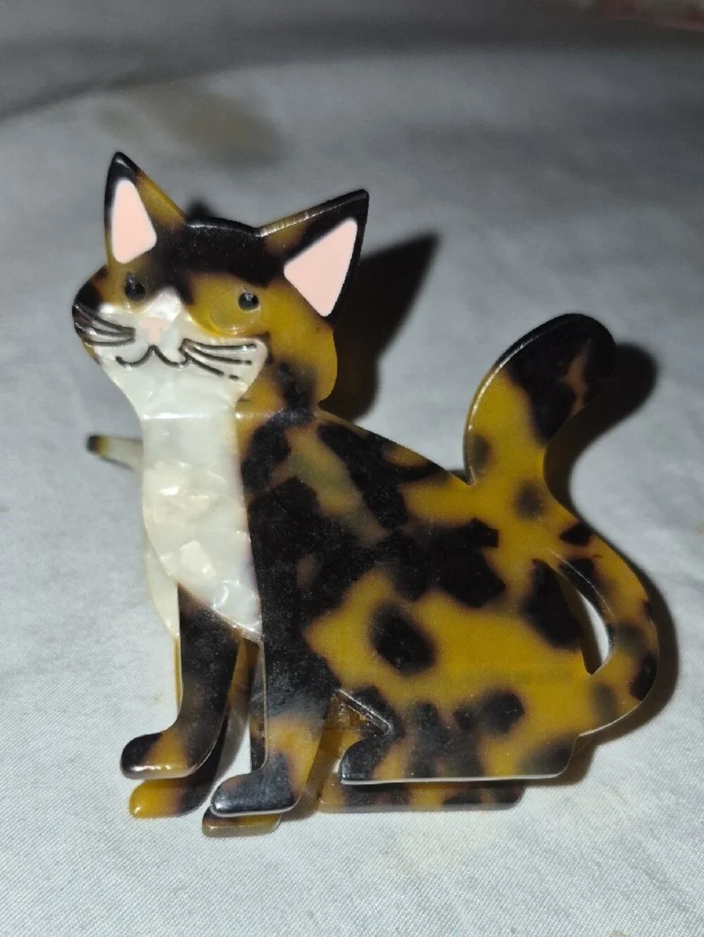 Pink Linen Tortoiseshell Cat Claw Hair Clip Acetate Stay Paws-sitive NWT